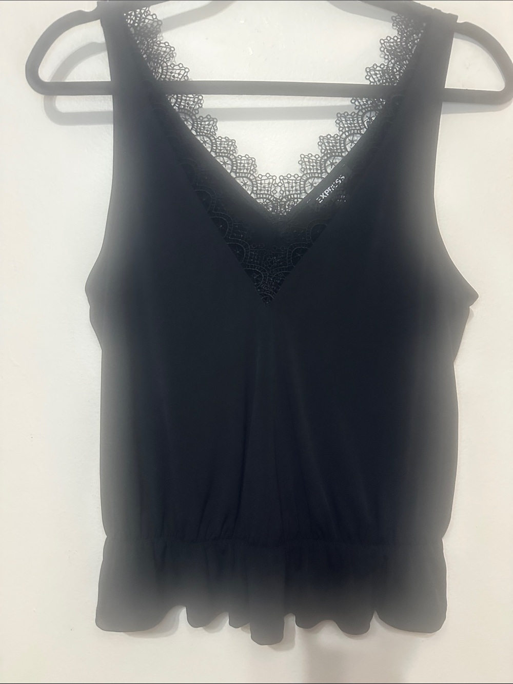 Express Black Lace-Trim V-Neck Tank Chemise Whimsigoth Dark Romance Career Top